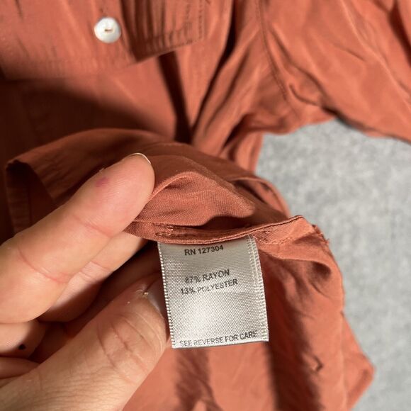 John mark Tunic Top Womens L Copper Long Sleeve Button Up Shirt Blouse Rayon - Picture 9 of 12